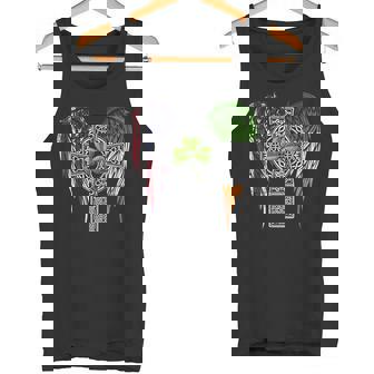 USA Flag Celtic Cross Irish American St Patrick's Day Tank Top - Monsterry
