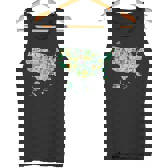 USA Map With Icons Of Symbols Culture And Landmarks Green Tank Top Tank Top - Monsterry