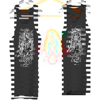 Virgen De Guadalupe Virgin Mary Mexican American Flag Tank Top - Monsterry