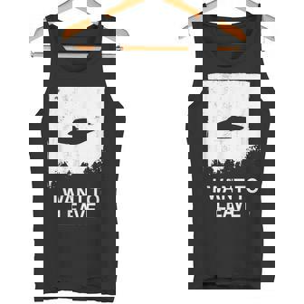 I Want To Leave Simple Silhouette Alien UFO Tank Top - Monsterry