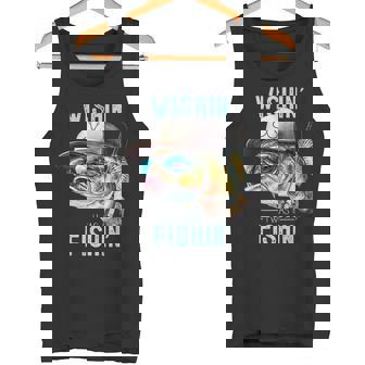 Wishing I Was Fishing Large Mouth Bass Fisherman Fish Tank Top - Monsterry