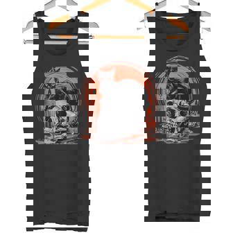 Witchy Cat Atop Skull Halloween Witchcraft Cat Lover Tank Top Tank Top - Monsterry