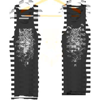 Wolf Art Plants Tree Animal Lover Mandala Graphic Wolf Tank Top - Monsterry