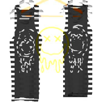 X Eyes Melting Yellow Smile Face Melted Dripping Happy Face Tank Top - Monsterry