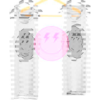 70s Cute Lightning Bolt Eyes Pink Happy Smiling Smile Face Tank Top - Monsterry