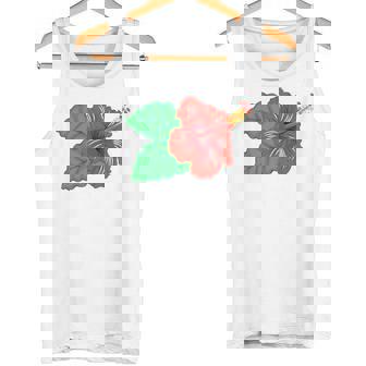 Bloom Red Hibiscus Flower With Green Leaves Tropical Pattern Tank Top - Monsterry