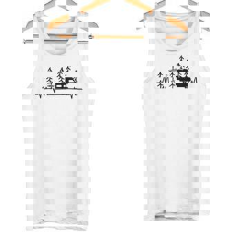 Camping Camper Van Cabin Heartbeat Travel Motif Tank Top - Monsterry
