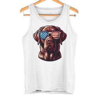Chocolate Labrador Labs Patriotic American Flag Sunglasses Tank Top - Monsterry