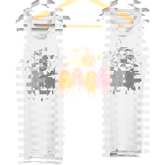 Groovy Spooky Babe Vibes Retro Floral Ghost Hippie Halloween Tank Top - Monsterry