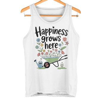 Happiness Grows Here Gardening Cute Floral Wheelbarrow Tank Top - Monsterry UK