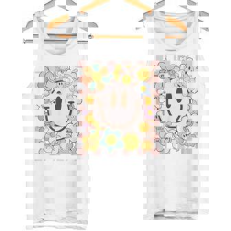 Happy Face Daisy Flower Shirt Preppy Aesthetic Smile Face Tank Top - Monsterry