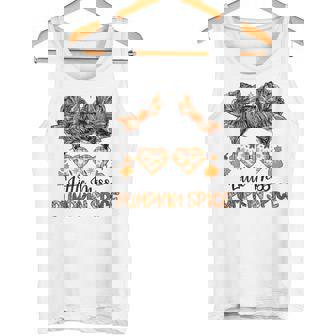 Little Miss Pumpkin Spice Messy Bun Thanksgiving Halloween Tank Top - Monsterry