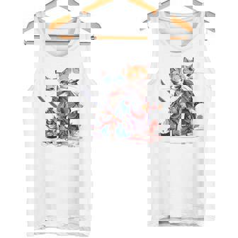 Ninja Cats Couple Japanese Anime With Samurai Katana Tank Top - Monsterry