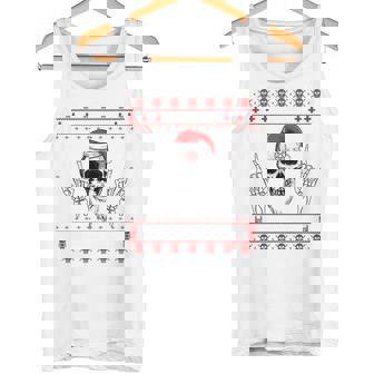 Pesada Calavera Navideña Con Gorra De Navidad Diseño Feo Manga Larga Camiseta sin mangas - Regaloses