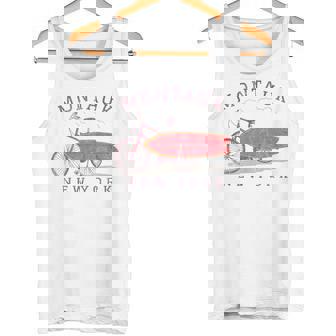 Retro Montauk New York Surfing Fan Surfboard Bicycle Art Tank Top - Monsterry