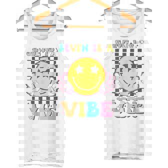 Seven Is A Vibe 7th Birthday Groovy Smile Face 7 Years Old Tank Top - Monsterry