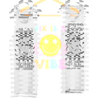 Six Is A Vibe 6th Birthday Groovy Smile Face 6 Years Old Tank Top - Monsterry