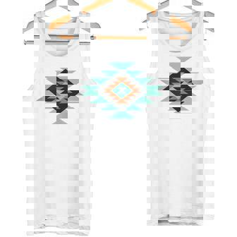 Southwestern Santa Fe Indian Teal Pattern Tank Top Tank Top - Monsterry