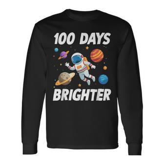 100 Days Brighter Space Astronaut 100Th Day Of School Boys Long Sleeve T-Shirt - Thegiftio UK