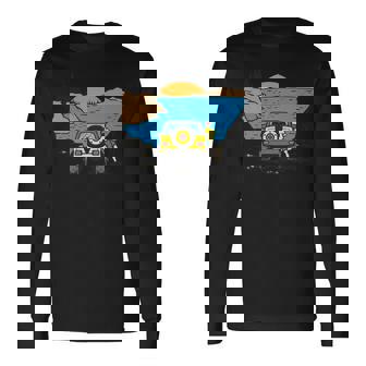 4 Wheel Drive Vehicle Mountains Lake Or Ocean Illustration Premium Long Sleeve T-Shirt - Monsterry