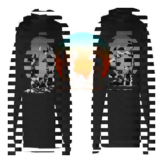 African Painted Wild Dogs Sunset Moon Wild Dog Lovers Long Sleeve T-Shirt - Monsterry