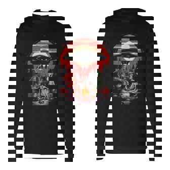 Alien And Bigfoot Campfire Sasquatch Ufo For Outdoor Lovers Long Sleeve T-Shirt - Thegiftio