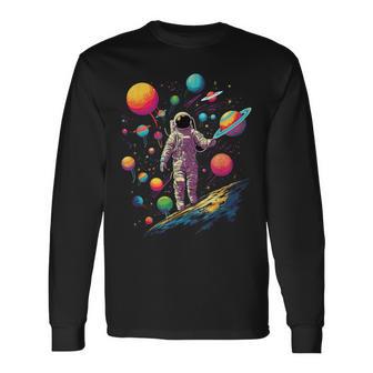 Astronaut Im Weltall Mit Planeten Und Galaxie Langarmshirts - Geschenkecke