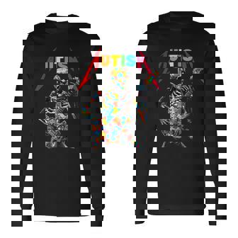Autism Skeleton Guitar Player Rock Music Autism Awareness Long Sleeve T-Shirt - Seseable