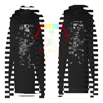 Autism Skeleton Guitar Rock Music Lover Autism Awareness Long Sleeve T-Shirt - Thegiftio UK
