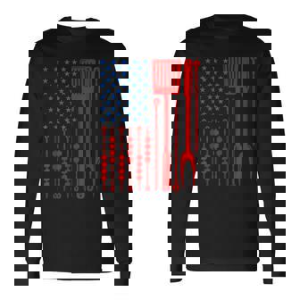 Barbecue Son Dad Husband Fathers Day American Flag Long Sleeve T-Shirt - Monsterry