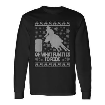 Barrel Racing Ugly Christmas Horse Race Rodeo TShirt Long Sleeve T-Shirt - Monsterry