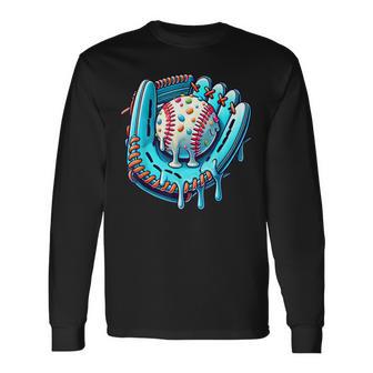 Baseball Drip Ice Cream Sprinkles Baseball Player Long Sleeve T-Shirt - Thegiftio UK