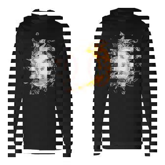 Baseball Ice Flame Fire Cool Sports Pitcher Catcher Long Sleeve T-Shirt - Monsterry