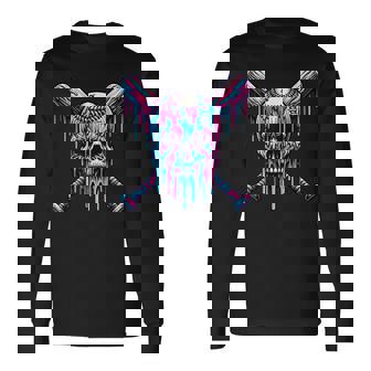 Baseball Skull Drip Baseball Drip Baseball Ice Cream Drip Long Sleeve T-Shirt - Monsterry