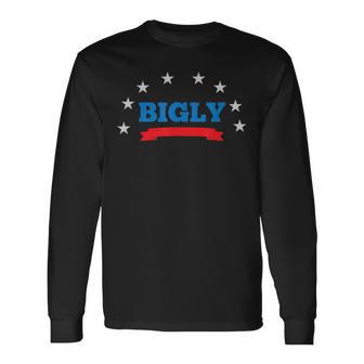 BIGLY Bg Red Letters Shadow Dark HeatherBl Long Sleeve T-Shirt - Monsterry