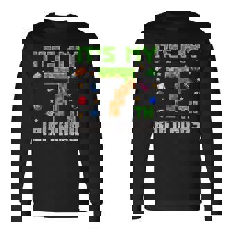 Birthday Boy It's My 7Th Birthday Gamer Pixel Number Long Sleeve T-Shirt | Mazezy