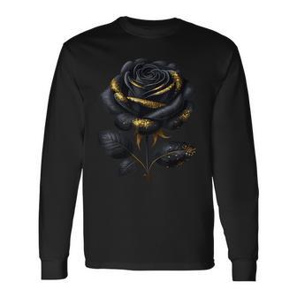 Black Rose With Golden Sparkes Long Sleeve T-Shirt - Thegiftio UK