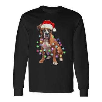 Boxer Perro Navidad Luces Pijama Perro Divertido Camiseta de manga larga - Regaloses