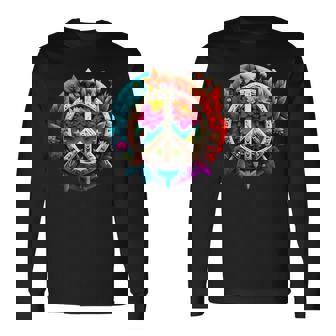 Brightly Coloured Flower And Leaf Peace Sign Long Sleeve T-Shirt - Monsterry
