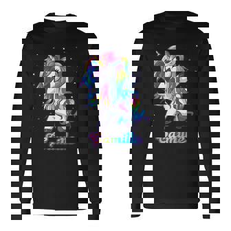 Camille Dabbing Licorne Arc-En-Ciel Nom Personnalisé T-shirt à manches longues - Cadeauxyz