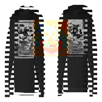 Cat Anime Kawaii Cat Ramen Japanese Graphic Long Sleeve T-Shirt - Seseable