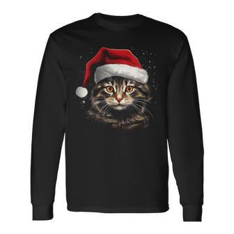 Cat With Christmas Hat Christmas Cat Santa Langarmshirts - Geschenkecke