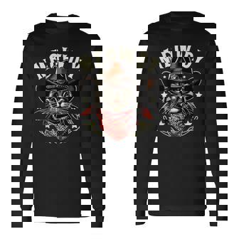 Cat Cowboy Mashup Meowdy Western Country Music Cat Long Sleeve T-Shirt - Monsterry