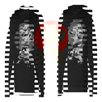 Cat Karate Judo Japan Japanese Flag Graphic Long Sleeve T-Shirt - Seseable