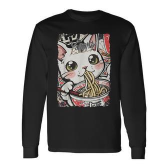 Cat Ramen Noodle Japanese Anime Manga Ramen Kawaii Cat Langarmshirts - Geschenkecke