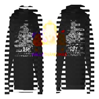 Cats Halloween And Merry Christmas Happy Hallothanksmas Long Sleeve T-Shirt - Monsterry