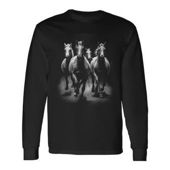 Charging Stallions In Gallop Horses Long Sleeve T-Shirt - Monsterry