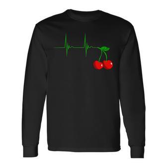 Cherry Heartbeat Cherries Fruits Ecg Pulse Langarmshirts - Geschenkecke