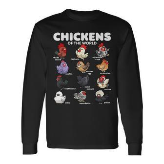 Chickens Kawaii Chickens Of The World Cute Farmer Chicken Long Sleeve T-Shirt - Monsterry