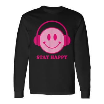 Chillibes 70S Pink Smile Face Music Headphones Happy Face Langarmshirts - Geschenkecke